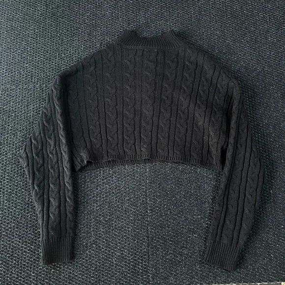Garage Womens Black Cable Knit Cropped Quarter Zip Sweater Mock Neck Size XS - Picture 3 of 6